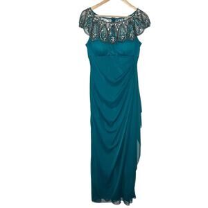 Xscape Beaded Neckline Long Dress Emerald Green Size 10 Formal Prom Evening Gown